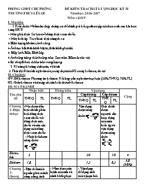 Đề kiểm tra chât lương học kỳ II môn Vật lý Lớp 9 - Năm học 2016-2017 - Trường THCS Lê Lợi